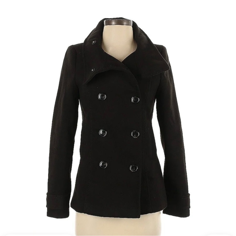 Women's Black Double-Breasted Peacoat